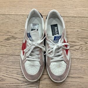 Golden Goose Low-Top Sneakers in White, Pink & Red